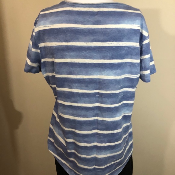 LL Bean Short Sleeve Top Blue and White Stripe M - Picture 2 of 5